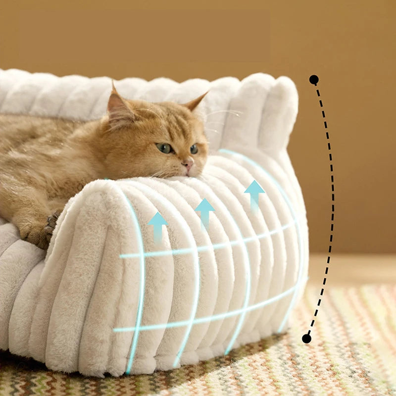 Striped Plush Cat Bed