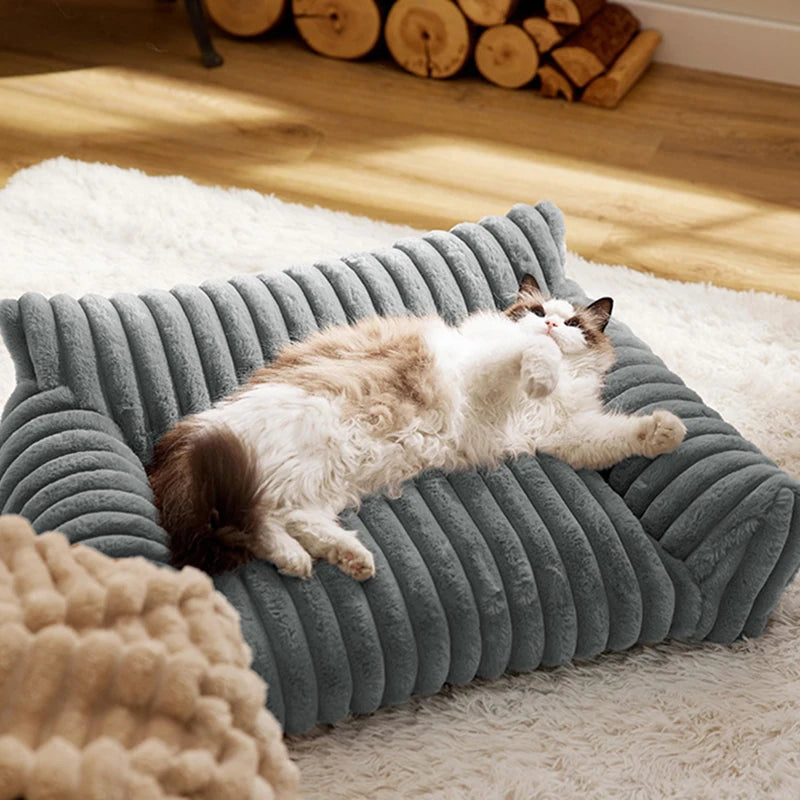 Striped Plush Cat Bed