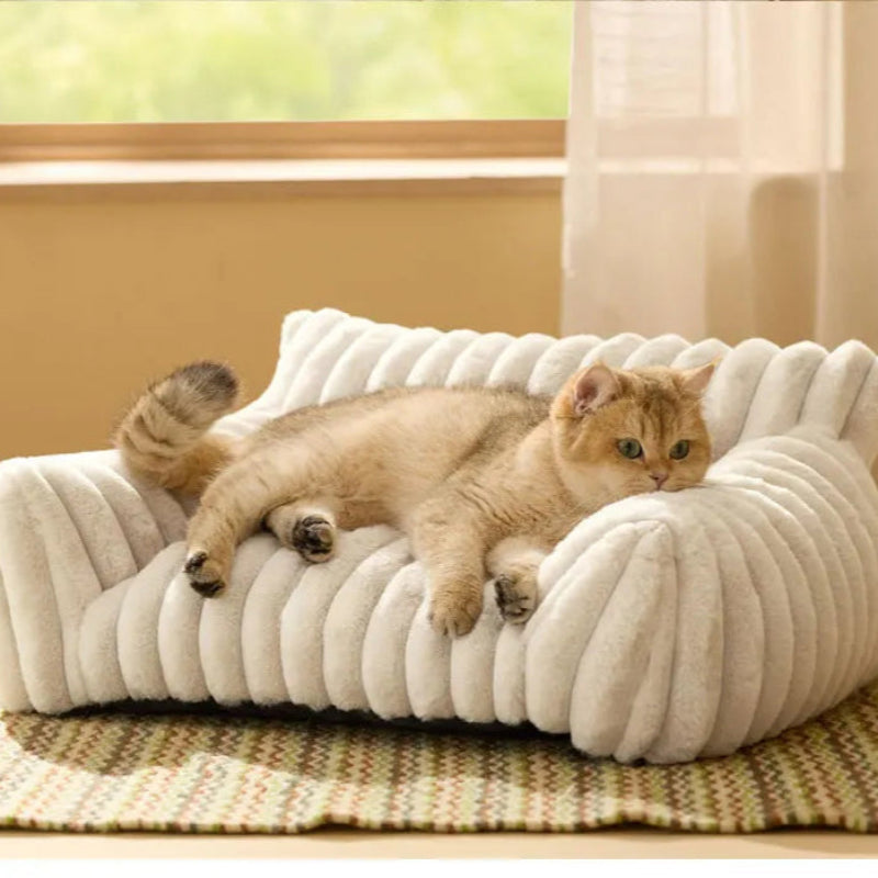 Striped Plush Cat Bed