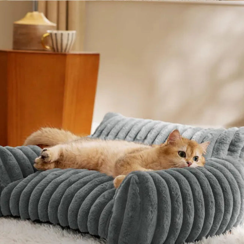Striped Plush Cat Bed