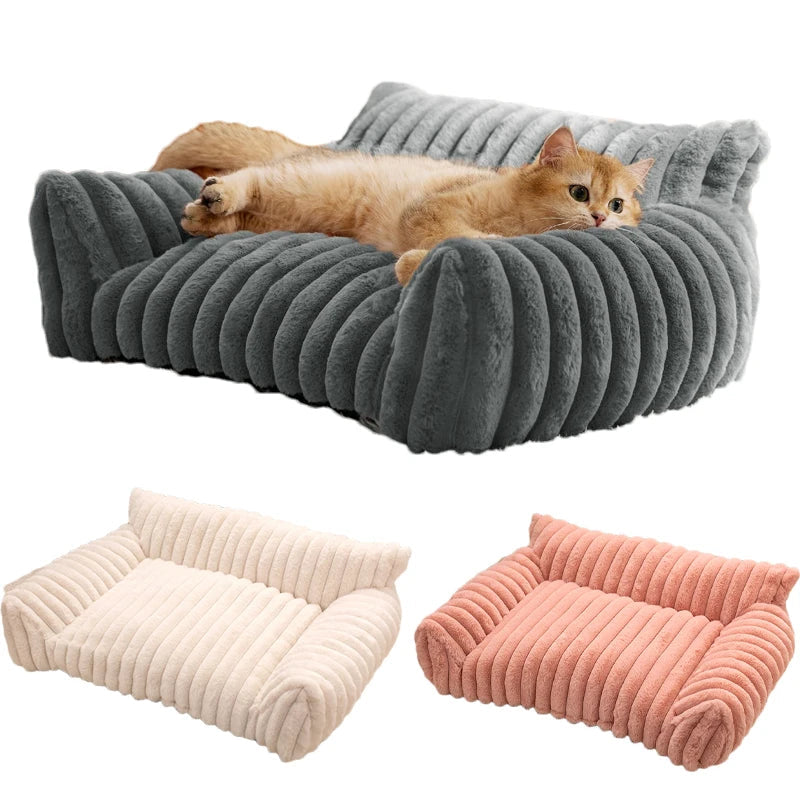 Striped Plush Cat Bed