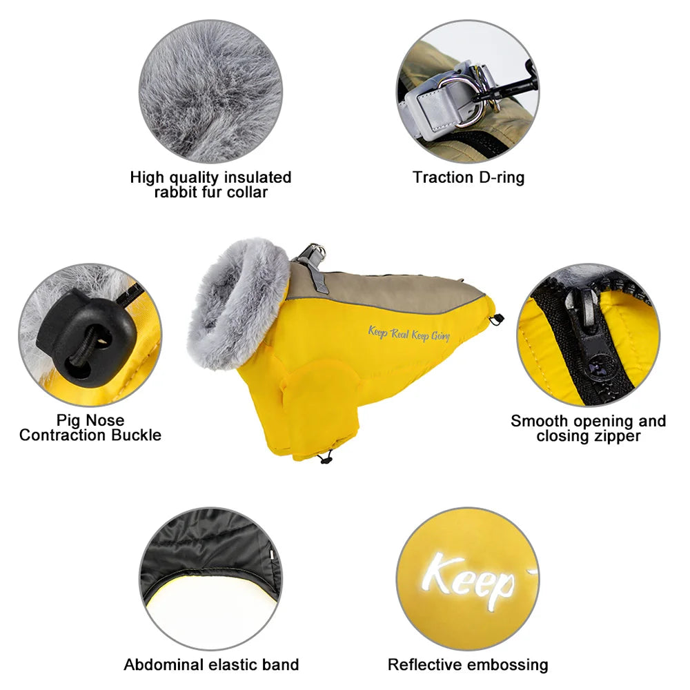 Thick Waterproof Warm Dog Coat with Fur Collar