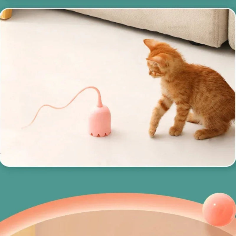 USB Rolling Interactive Cat Ball with Mouse Tail & Teaser Stick