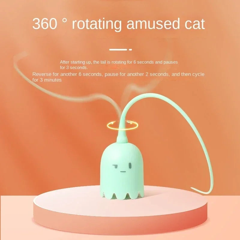 USB Rolling Interactive Cat Ball with Mouse Tail & Teaser Stick