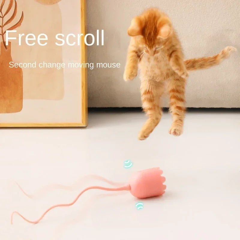 USB Rolling Interactive Cat Ball with Mouse Tail & Teaser Stick