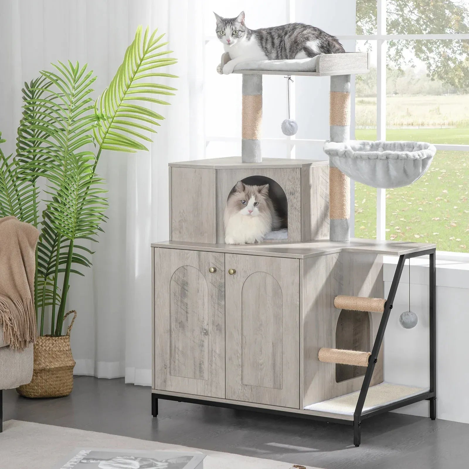 TechnuPet Cat Tree Cat Tree with Litter Box Cabinet