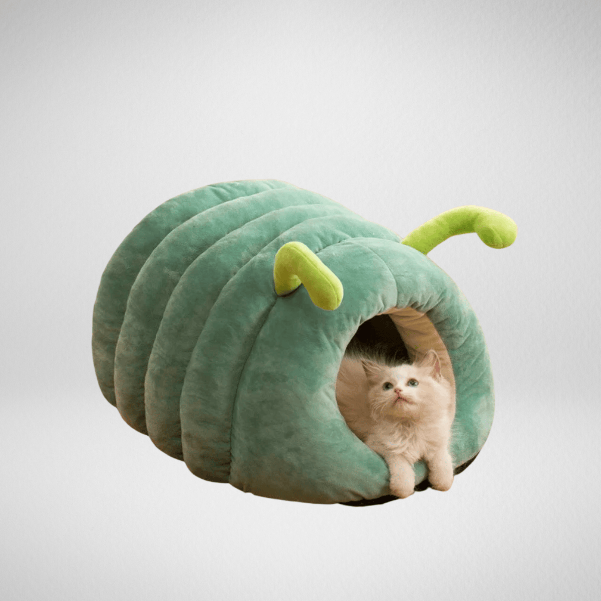 TechnuPet Cat Bed Green / L-60x50x40cm Caterpillar Plush Cat Bed