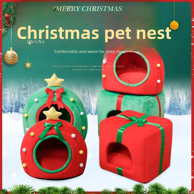 TechnuPet Cat Bed Christmas Tree Cat Bed with Gift Box Design