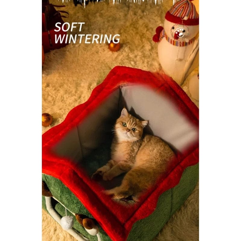 TechnuPet Cat Houses Foldable Christmas Cat House Bed