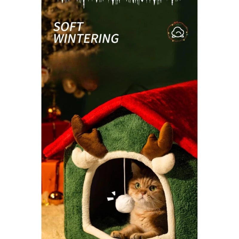 TechnuPet Cat Houses Foldable Christmas Cat House Bed