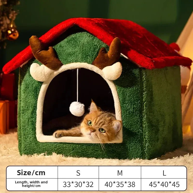 TechnuPet Cat Houses Foldable Christmas Cat House Bed