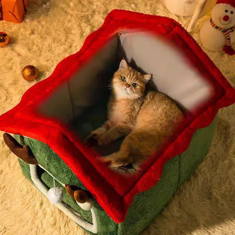 TechnuPet Cat Houses Foldable Christmas Cat House Bed