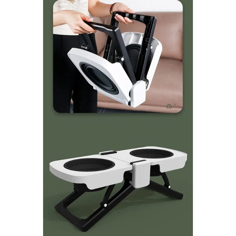 TechnuPet Dog Bowls White Foldable Elevated Double Pet Bowl