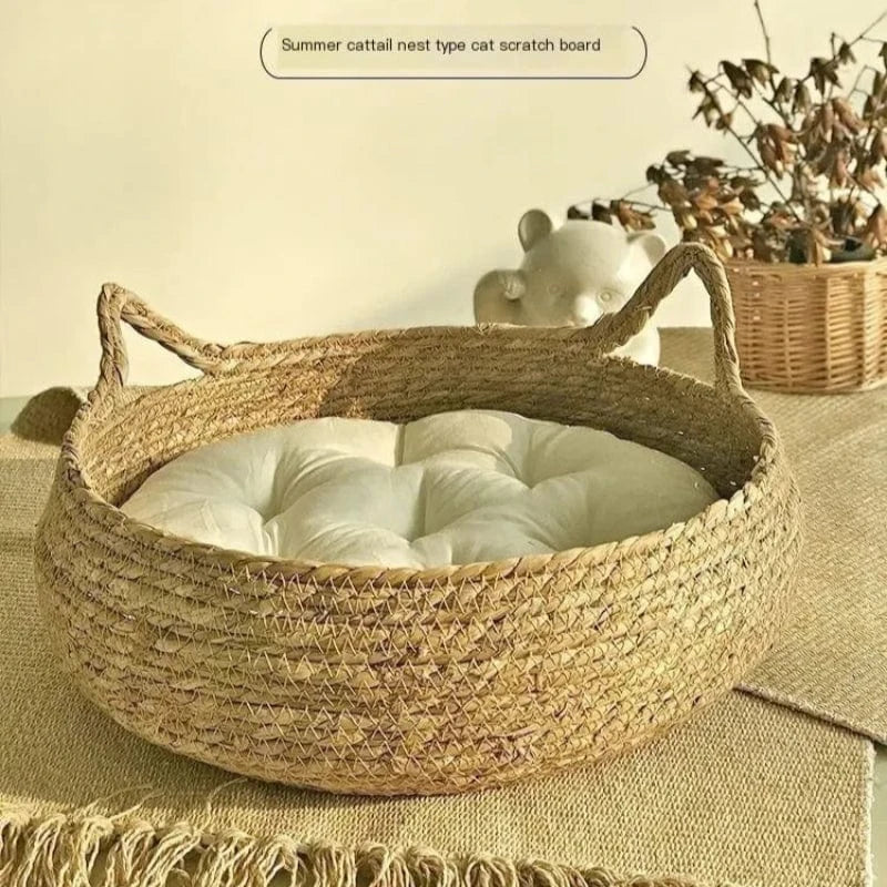 TechnuPet Cat Bed Hand-Woven Rattan Cat Bed