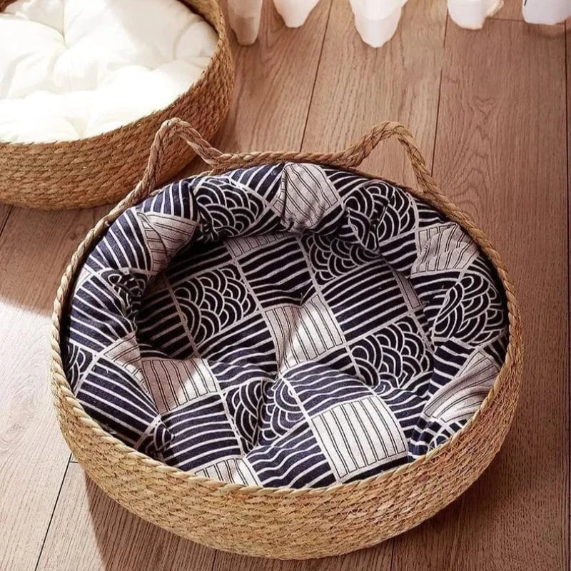 TechnuPet Cat Bed Hand-Woven Rattan Cat Bed