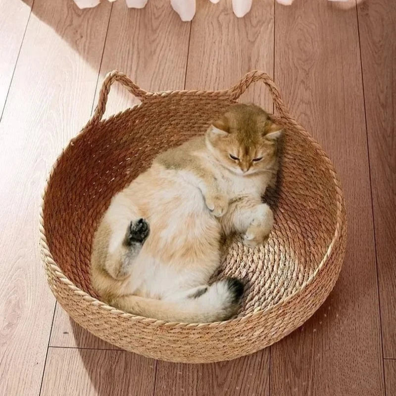 TechnuPet Cat Bed Hand-Woven Rattan Cat Bed