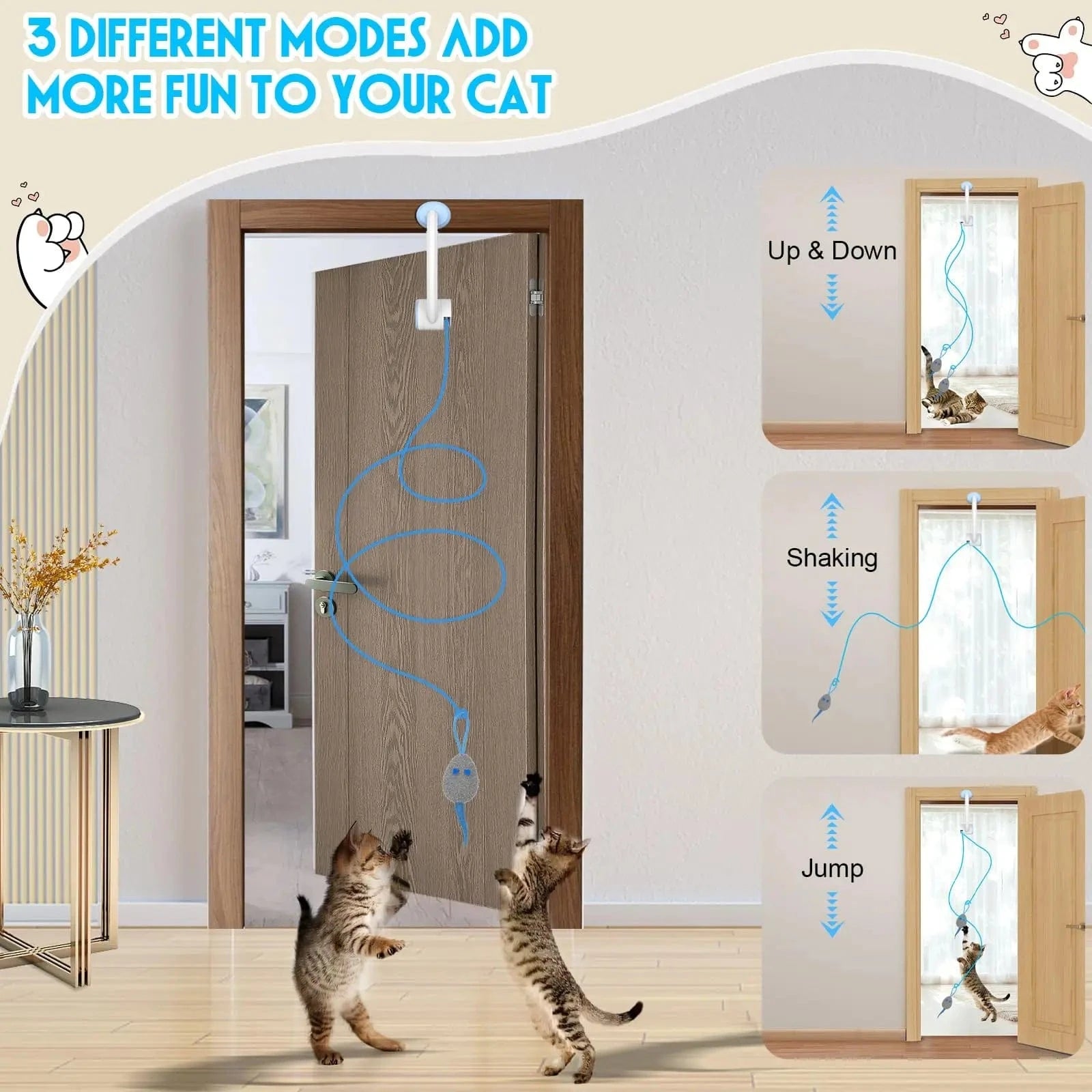 TechnuPet Cat Toys White Retractable Hanging Cat Toy with Catnip Mice