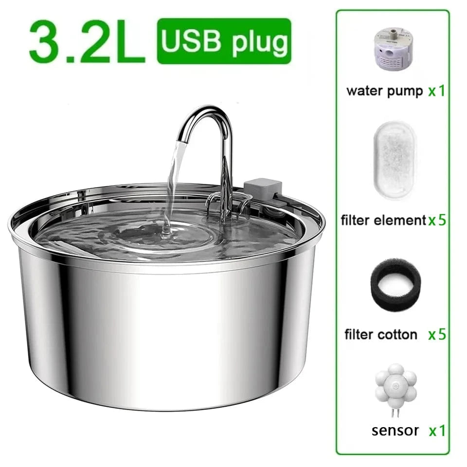TechnuPet Dog Bowls Set A / 3.2L Stainless Steel Cat Water Fountain
