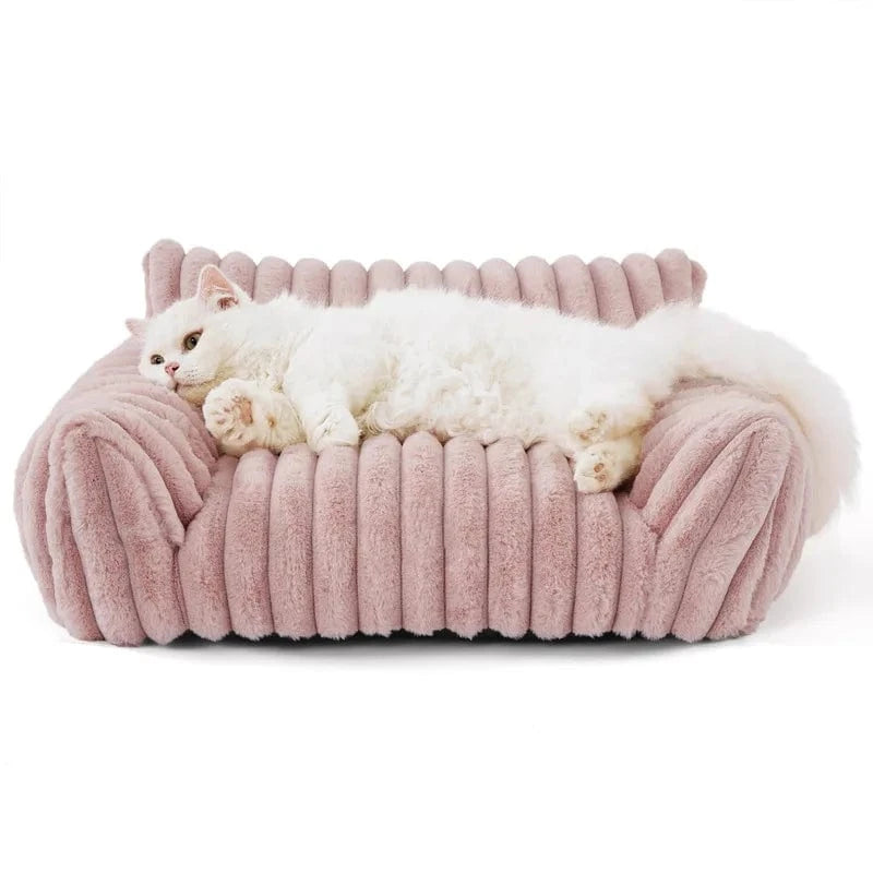 TechnuPet Cat Bed Pink / L Striped Plush Cat Bed