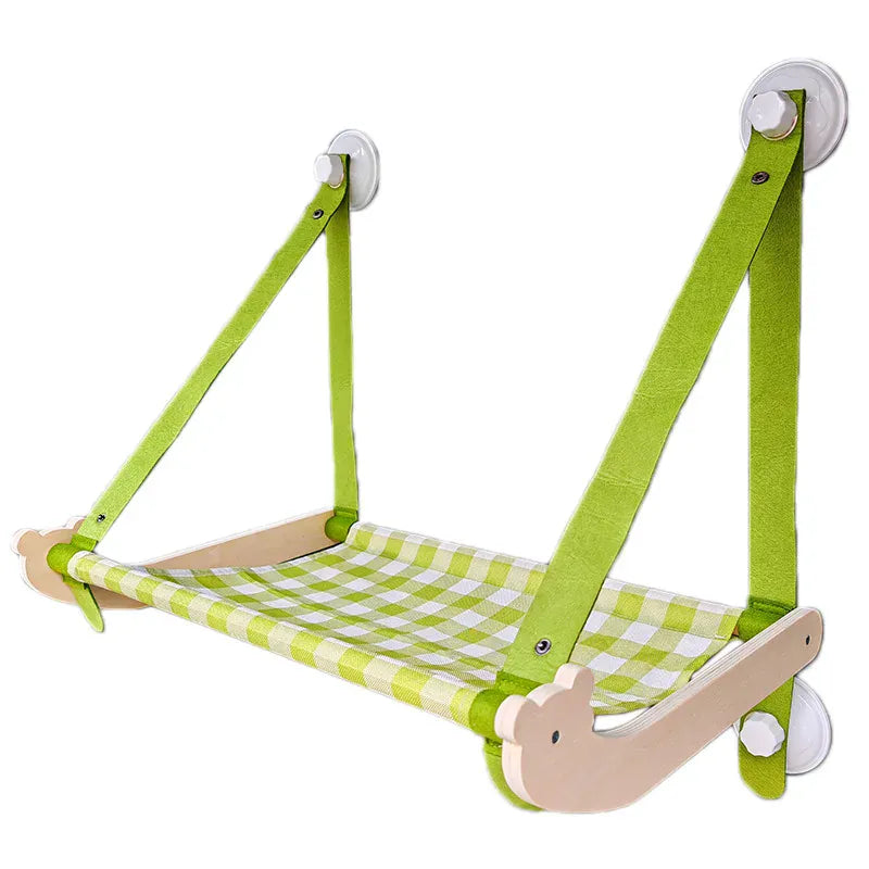 TechnuPet Cat Hammock Green / 56x37x53cm Wooden Window Cat Hammock Mat